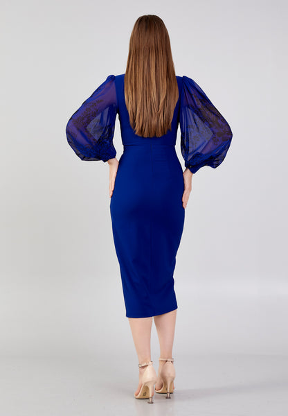 Blue midi dress with a slit